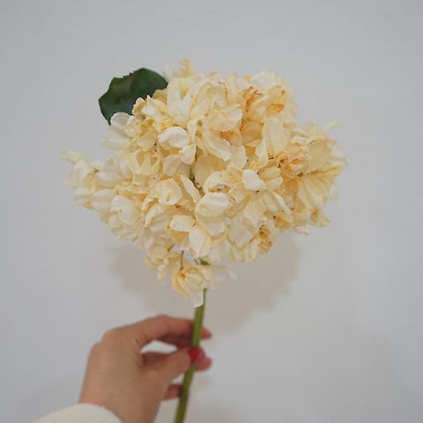 Hortensia, kunstige blomster, kunstige blomster med colakant, 3-delt bukettdekorasjon, farge: beige