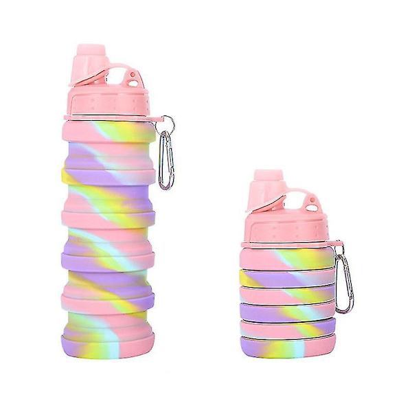 Hopfällbar Vattenflaska Vikbar Retractable Bärbar Sport Vattenflaska（Camouflage Rosa A）