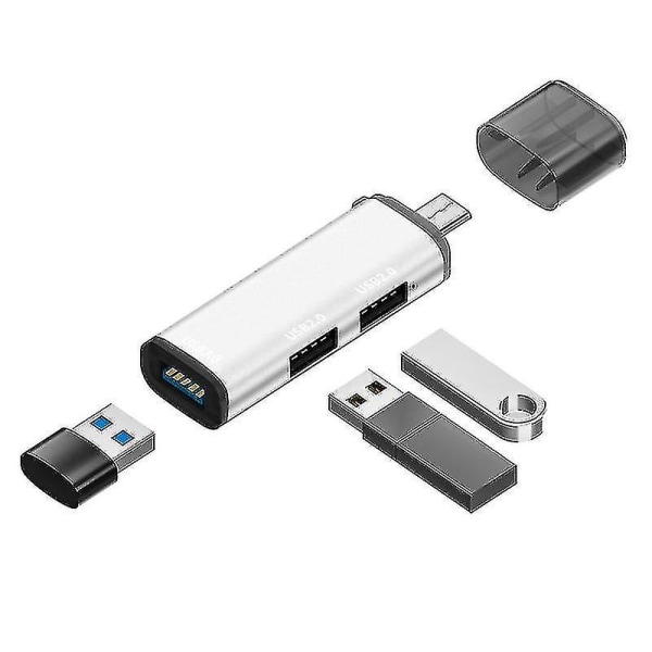 Multi USB 3.0 3 Port Splitter High Speed ​​5gbps USB keskittimen sovitin kannettavalle tietokoneelle (hopea)