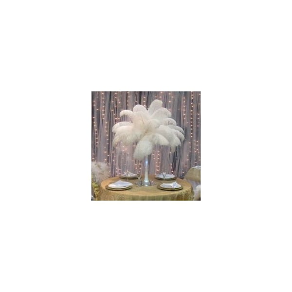 Strutsfjädrar för heminredning Bröllop 30 till 35 cm - 10-pack Vit