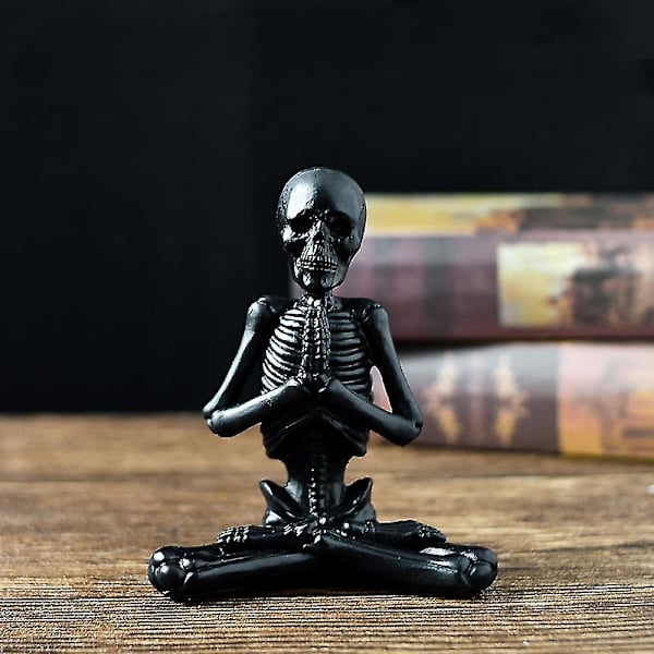 Mike Halloween Dekoration Yoga Skull Statuer, lille harpiks skulptur håndværk skelet karakteristisk modellering dekoration ornamenter til stuen, soveværelset