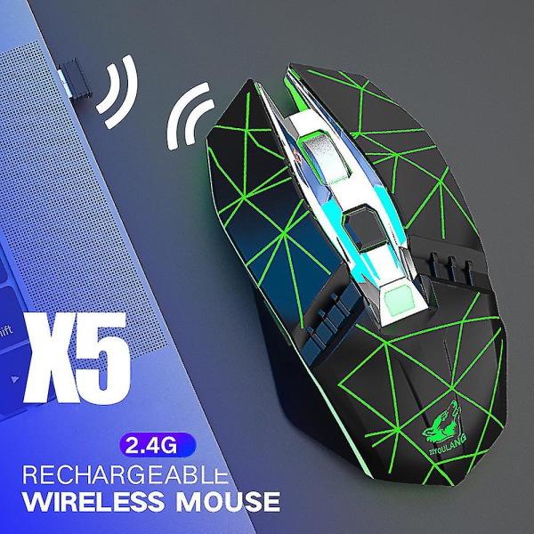 Oppladbar X5 Wireless Silent Led Bakgrunnsbelyst USB Optisk Ergonomisk Gaming Mus