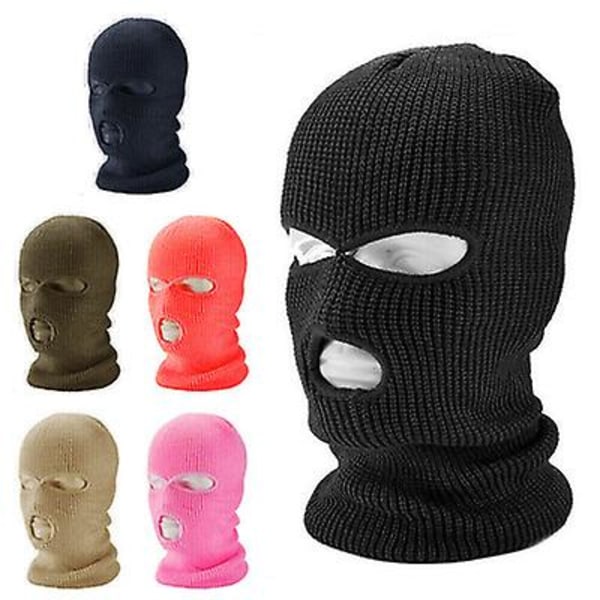 2 st 3-håls Full Face Cover Vinter Utomhus Sport Stickad Ansiktsmask Skid Balaclava Huvudband