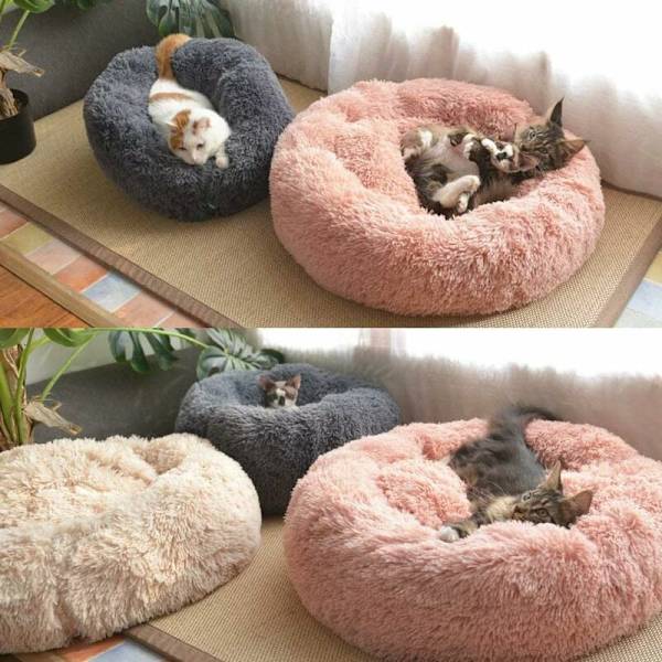Rund mjuk fleece husdjursbädd honungs aprikos katt valpbädd - 50cm