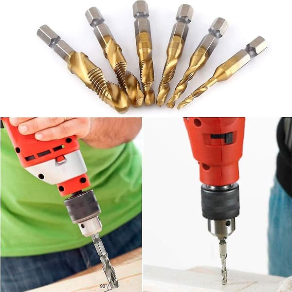 6 st 1/4\" Hss Spiral Hex Shank Kombiborrskruvtappbitset (m3-m10)