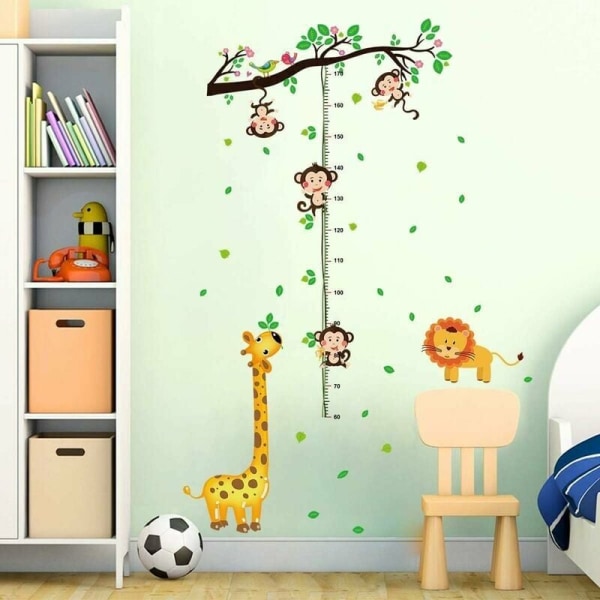 Trädväggklistermärken Djur Apa Höjd Tillväxt Mättabell Dekorativa klistermärken Giraffe Lejon Väggdekor för barnrum Baby Vardagsrum
