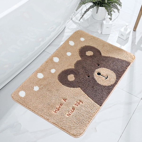 Bathroom Rug, Super Soft Cartoon Bear Bath Mat, Non-slip Bath Mat, Machine Washable Bathroom Rug for Bathtub, Shower and Bathroom (15"X 23", Beige)