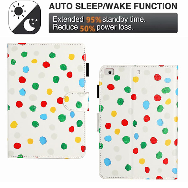 För iPad Air (2013)/Air 2/iPad Pro 9,7 tum (2016)/iPad (2017)/(2018) Punkttryckt skyddande surfplattafodral PU-läder Flip Cover（Vit färgglad prick）