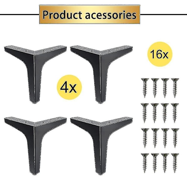 4 stk. Metalmøbelben Mat Sort Sofaben til Sofa Kommode Stol Seng Bord Skab Skab DIY Udskiftning