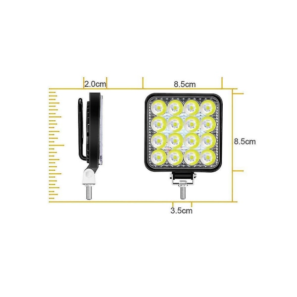 Ny firkantet 16 lys 48w arbejdslys motorcykel forlygte hjælpe lys off-road køretøj modificeret lys (lyskilde: hvid)