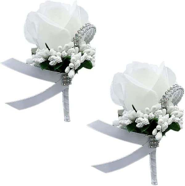 2 stk Bryllupshåndleddsblomster, Rose Boutonniere