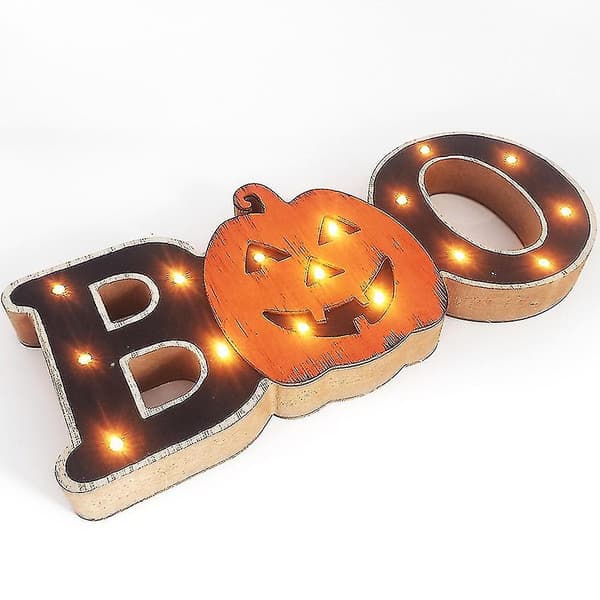 Halloween Pumpa Brevskylt Prydnad Bordsdekoration Belysning Trä Dekor