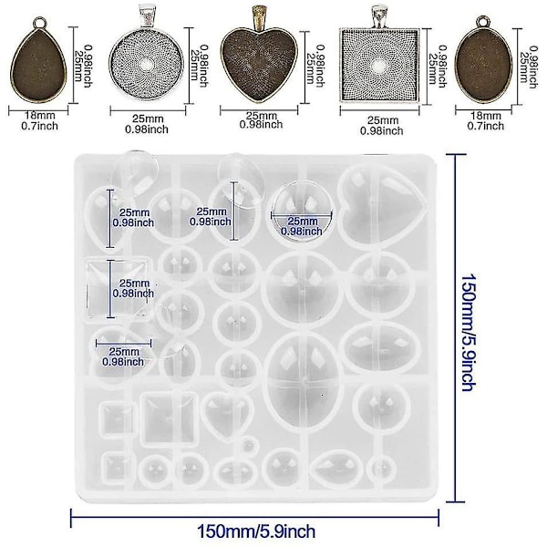 Silikonhartsgjutformar Smyckestillverkning Hänge Bricka Metallbaksida