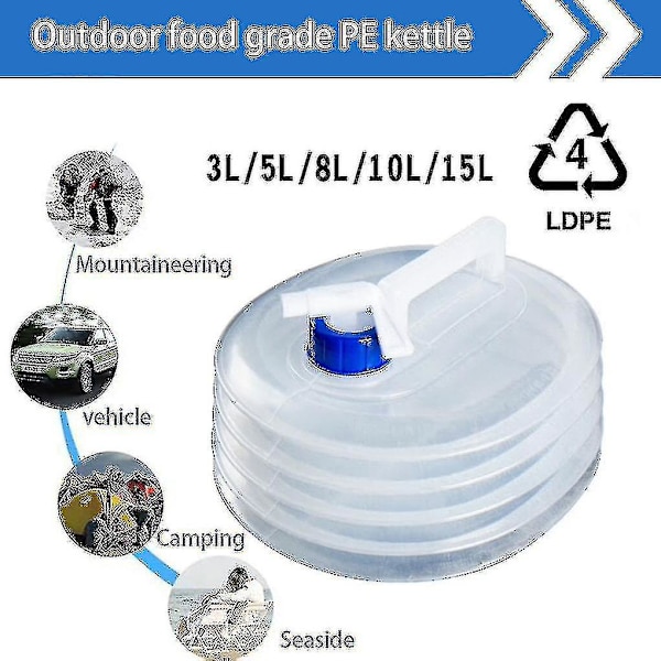 Hopfällbar vattenbehållare 3/5/8/10/15l för utomhusvandring fiske hopfällbar vattenpåse campingvattentank hink（15L）