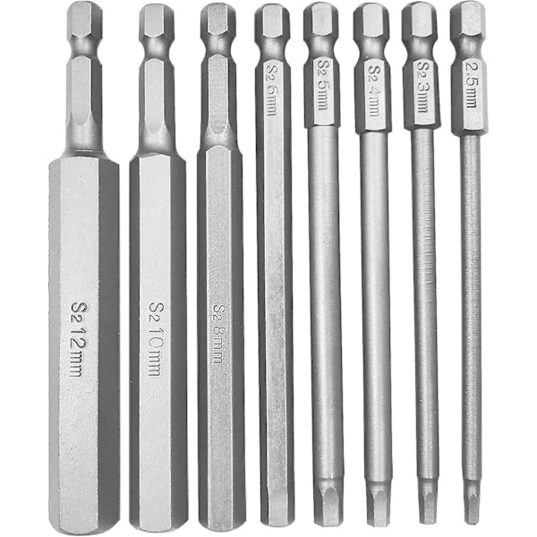 8-osainen kuusiokoloavainsarja, magneettinen ruuvimeisselinbitti 100 mm pitkä kuusiokolo 1/4\" kuusiokolovarsi
