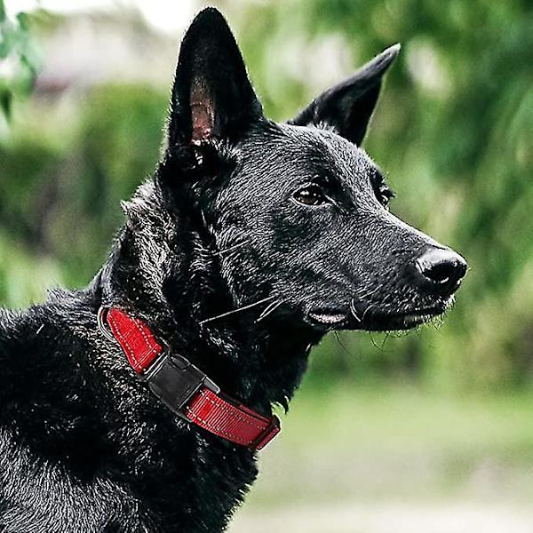 Halsband för hund, mjukt neoprenfodrat andningsbart nylonhusdjurshalsband justerbart för stora hundar, rött, m