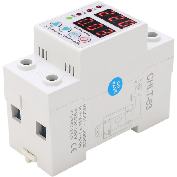 Spänningskyddsenhet Justerbar Digital Display Auto Recovery Flamskyddad Avledare Enhet 1-63A 230V