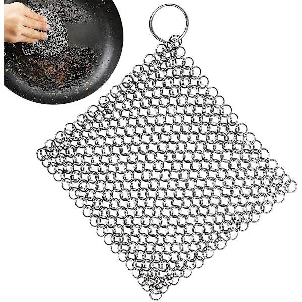 Rostfri kedjerengörare för alla typer av stekpannor, gjutjärnspannor, grillar (kvadratisk, 5\")