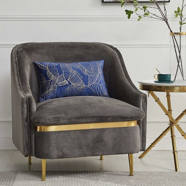 Kuddfodral 30 x 50 cm Sammet Guld Blad Kuddfodral Blå Dekorativ Kuddfodral Överkast Kudde för Soffa Sovrum Vardagsrum Set om 2