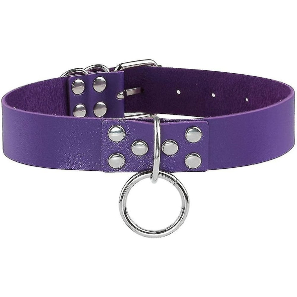 Gotisk svart PU-läder choker vintage punk O-ring krage halsband för kvinnor
