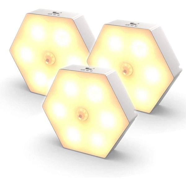 Bevægelsessensor natlys [3 Pack], med tænd/sluk LED-natlys, soveværelse/skabslampe, led natlys, trådløs LED-lampe.