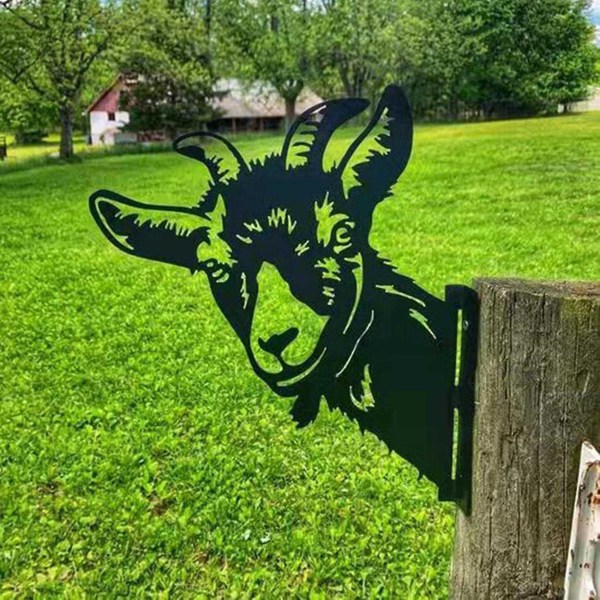 Peeping Goat Metal Art Skulptur Farm staket konst Väggdekor prydnader