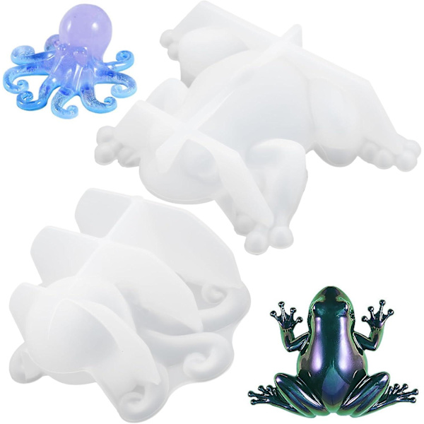 2 st bläckfisk groda hartsformar, 3D djur epoxihartsformar, DIY silikonharts