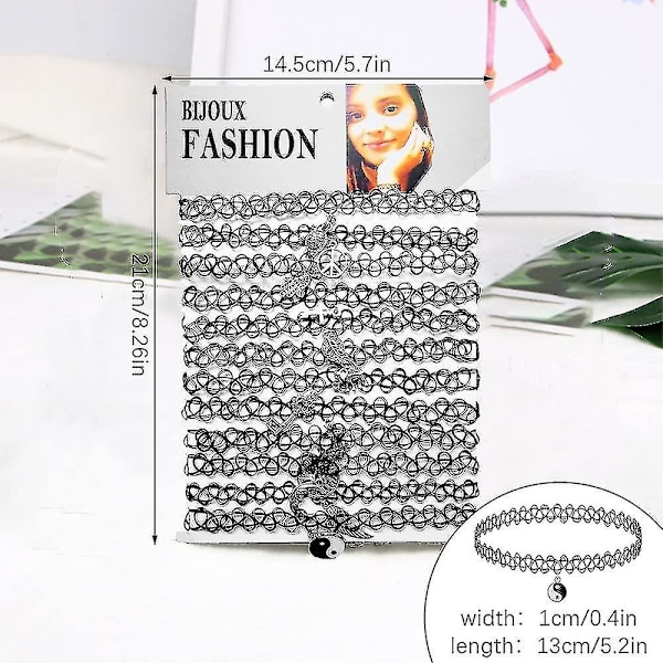 24 stk. choker-kjede sett, elastisk, strekkbar choker-sett for jenter, fargerikt