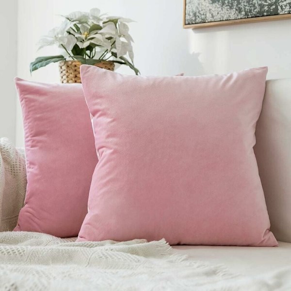 Set med 2 dekorativa sammetskuddfodral soffkuddfodral supermjuk dekoration hem vardagsrum sovrum för soffa 45x45cm Sakura (rosa)