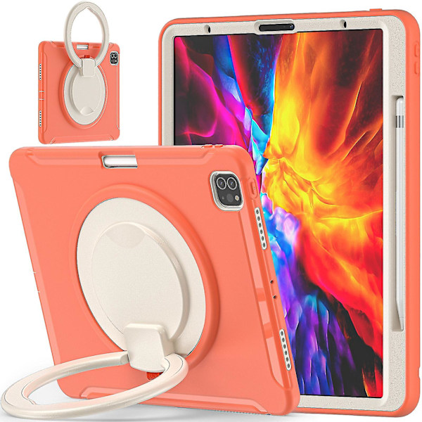 Uusi kotelo iPad Pro 12.9 tuumalle 2020/2018 pyörivällä telineellä, iskunkestävä, kamerasuojaus（korallin oranssi）