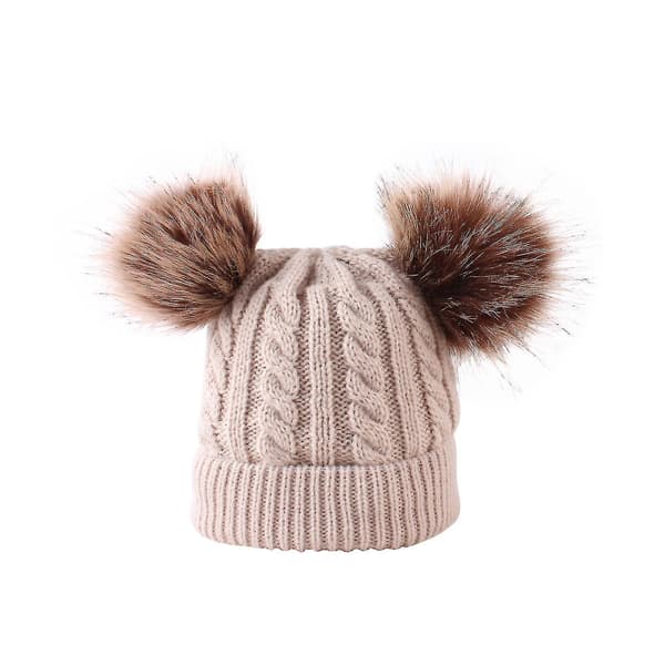 Sort Dobbelt Pompom Baby Hat Til Baby Efterår Vinter Varm Hæklet Hue Cap
