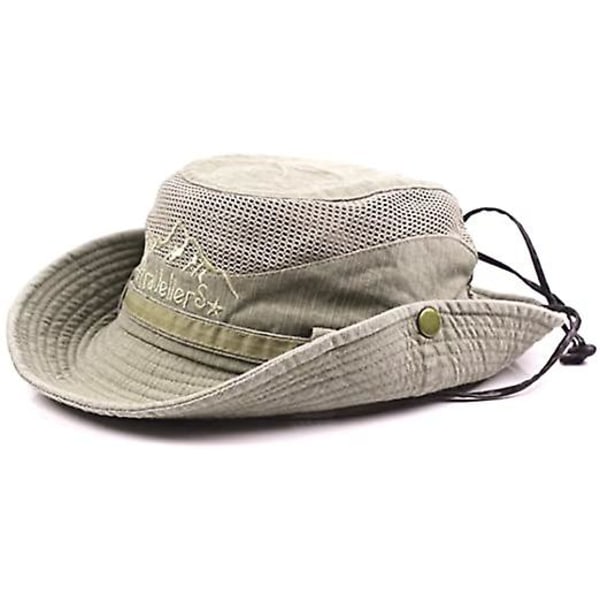 Solhatt i bomull UV-beskyttelse Sommerhatter Strandhatt Sammenleggbar lue med pustende netting og justerbar hakestropp (khaki)