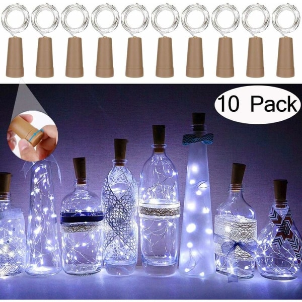 10-pack flaskebelysning 20 LED-fe-lampor koppartråd korkflaskeljus för DIY-dekoration, bröllop, fest (vit??)