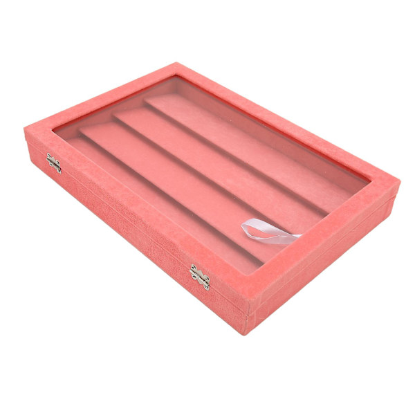 Stiftdisplayfodral Rosa Stor Elegant Massivt Trä Dammtätt Glasfönster Myntdisplayfodral för Smycken Badge Rosa