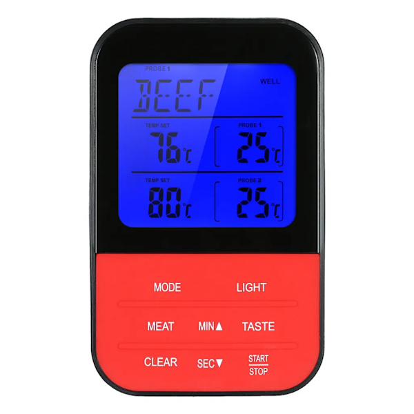 Trådlös digital BBQ-kötttermometer omedelbar bakgrundsbelyst LCD-matlagningstemperaturmätare med matlagningstimer Dubbel sond