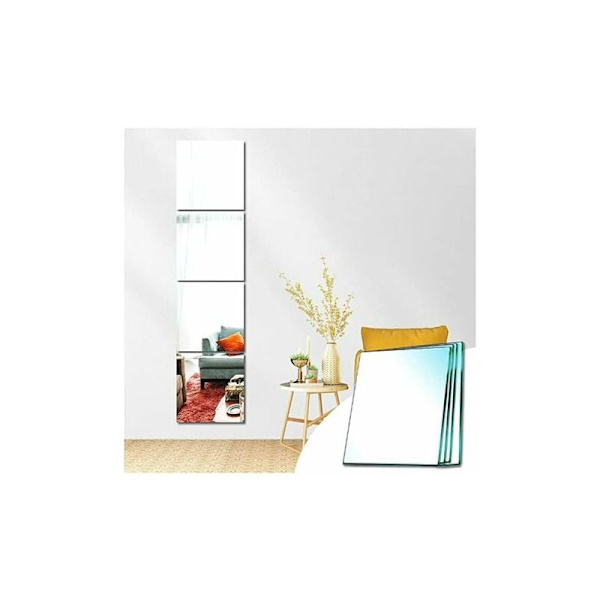 Väggspegeldekaler Glas Rektangel Dekorativ Självhäftande Spegel Heminredning Sovrum Vardagsrum Dörr (Regular Frosted 20x20cm 4 st) DRIVE