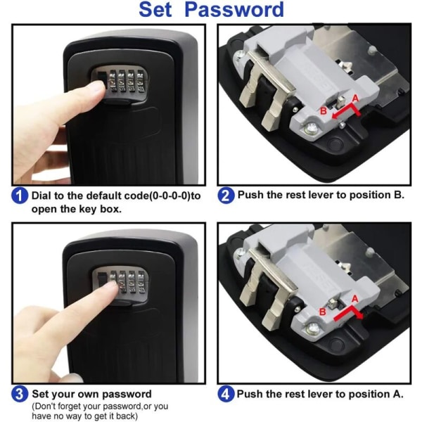1 st nyckelskåp, premium stor nyckellåda 4-siffrig kodnyckelskåp inomhus utomhus väggmonterad säkerhetsnyckellåda (svart)