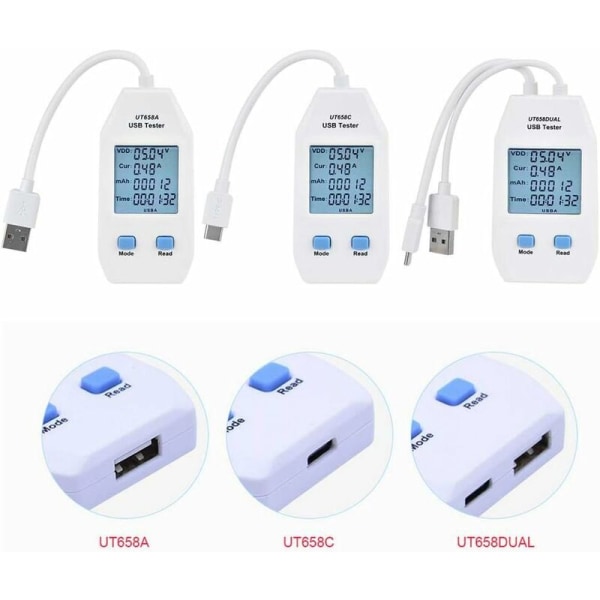 USB Digital Power Meter Mini USB Voltmeter Ammeter Detector Multimeter Strömspänningsmonitor (UT658 Dual)