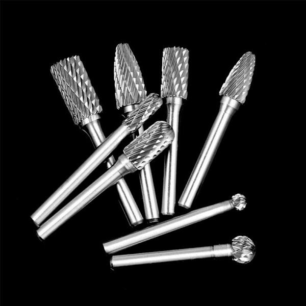 Karbid roterande filuppsättning volframstålslipningsspets metallformstensträskärning träsnideri poleringsbitar (8 st)