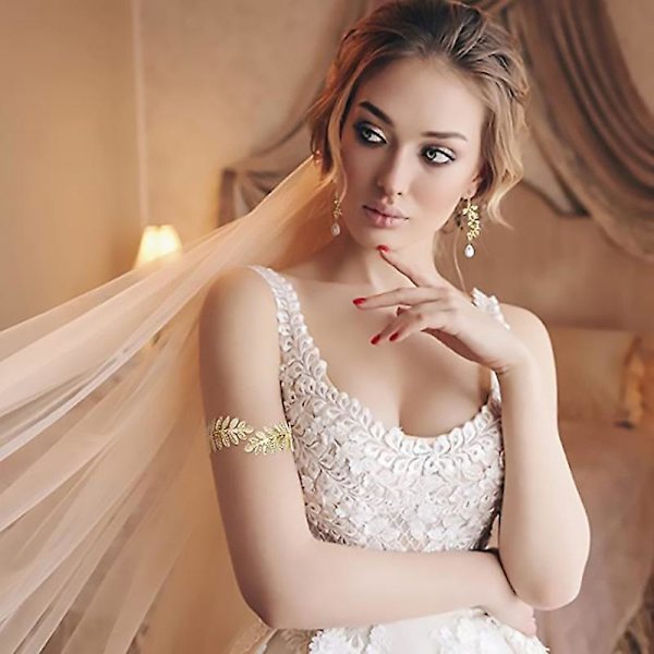 5 st grekiska gudinna kostym accessoarer set för kvinnor gyllene blad hårbåge hårnål örhängen armband blad dinglande örhänge bröllop brudklänning huvudbonad del