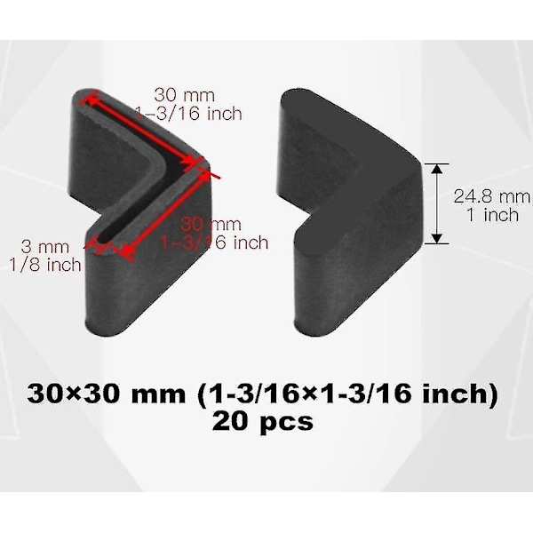 20 stk. 30mm x 30mm L-formede sorte gummifødder til møbler