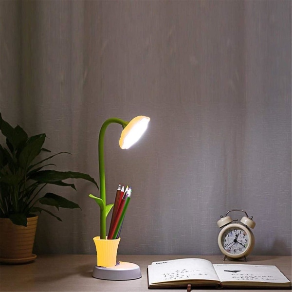 Bordlampe for barn, Creative Oppladbar Led-bordslampe Øyebeskyttelse Touch Sensor Bordlampe Dimbar nattbordslampe med penneholder (gul)