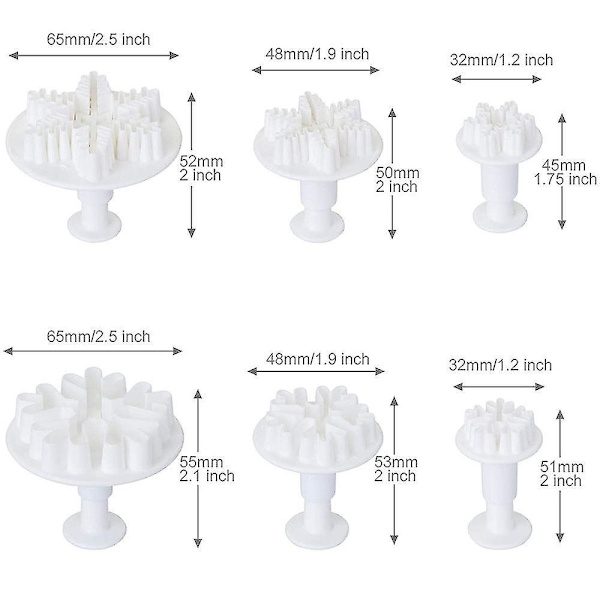 6 stk Fondant Kakeform Snøfnugg Kakeform Ejektor Stempel Kakedekorasjonssett For Kake Kake