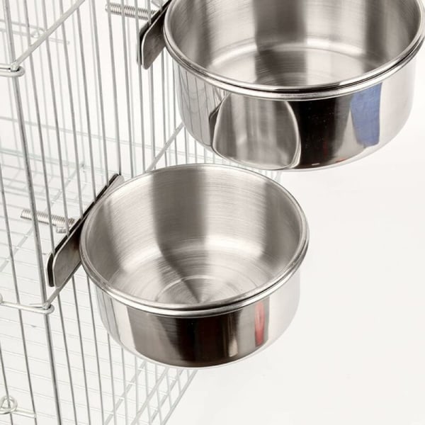 Foderkopp i rostfritt stål för fåglar, vattenkopp, matskål, tillbehör till fågelbur (2-pack)