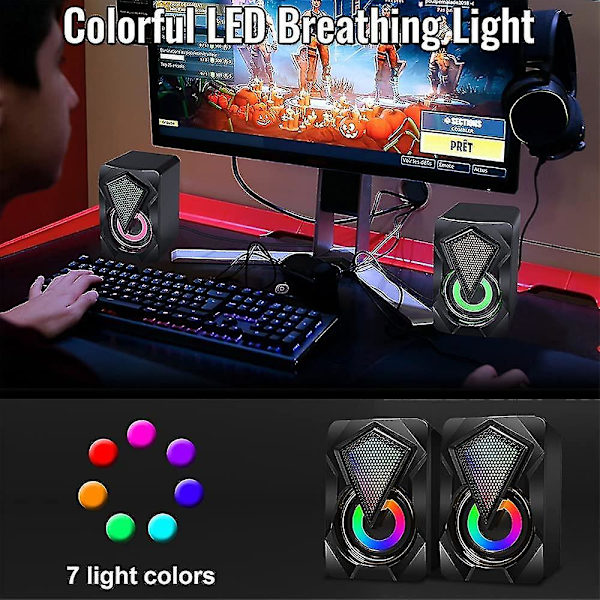 Mini RGB-stereohögtalare för PC-skrivbord med färgglad LED-belysning för dator och bärbar dator