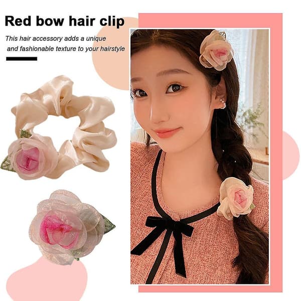 NYE~Rose Fairy Hårdekorasjon: 8cm Mesh Rose Dame Hår Loop/ Sideklips (Hårstrik)
