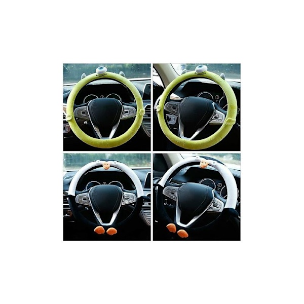 Söt tecknad bilrattsskydd vintervarm halkfri bilrattsskydd 15\"(15) mjuk mikrofiberflanell (Liten monster) DRIVE