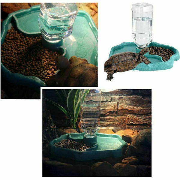 Reptil Vattenfontän Sköldpadda Vattenfontän Sköldpadda Skål Matare 2 i 1 Matare Skål Tillbehör Tillverkad av Läckagesäker Plast - Blå