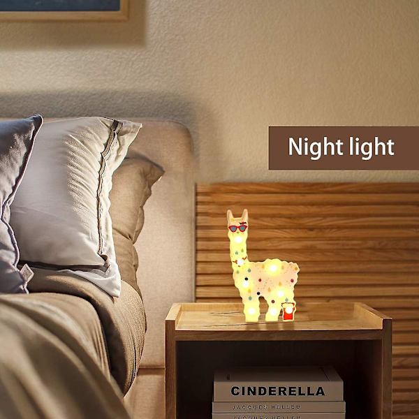 Alpaca-legetøj LED-natbelysning Børnevægdekoration til hylde Stue, soveværelse, hjemmegav Llama-lampe (batteridrevet)