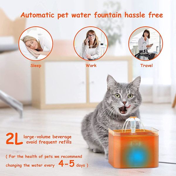 Aonboy kattfontän, ultratyst kattvattendispenser, kattvattendispenser med LED-ljus, 2l kattfontän, med aktivt kolfilter och vatten